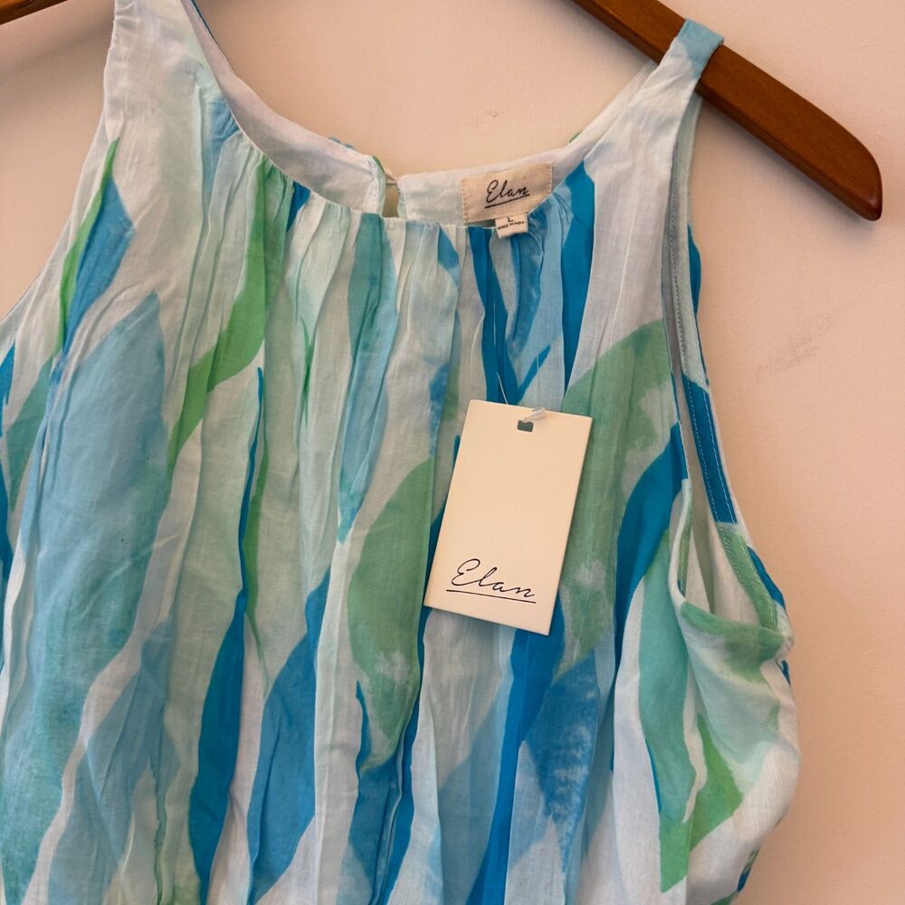 NWT Elan Women's White Cotton Puffy Elastic Waist Tank Top Large - Picture 3 of 7